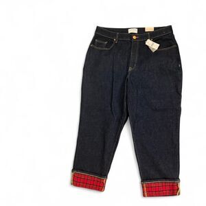 NWT Lane Bryant Mid Rise Boyfriend Jeans Size 16 Dark Wash Plaid Cuff